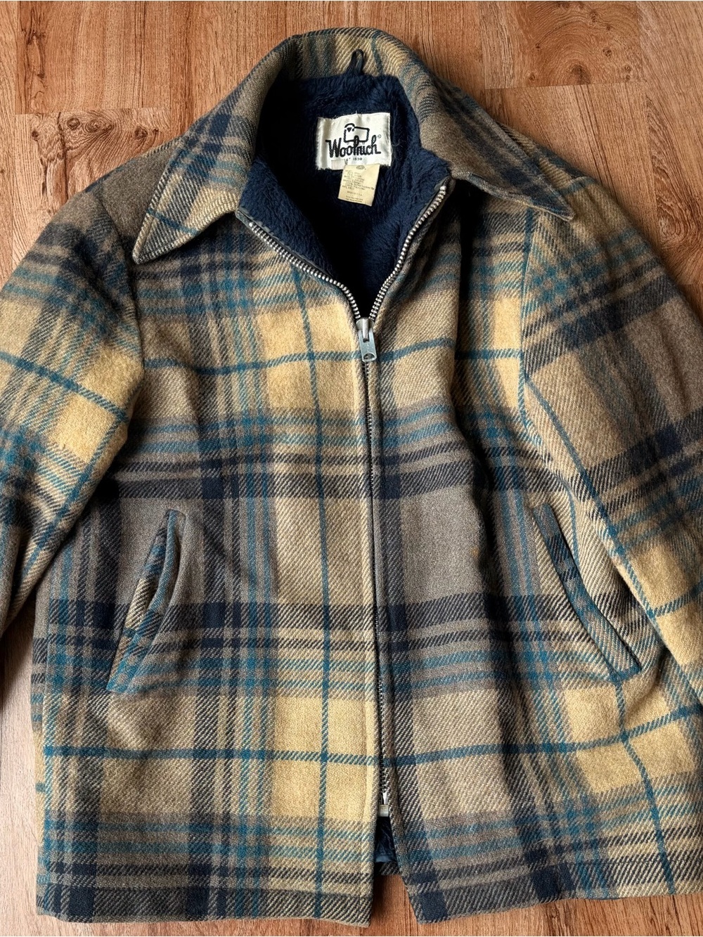 Woolrich Men's Plaid Zip-Front Jacket in Tan and Blue
